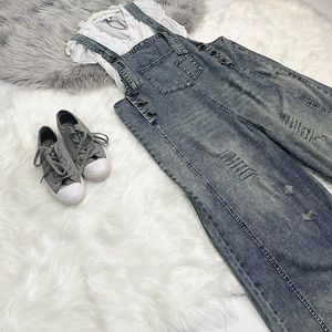 Easel Sanforized Loose Fit Washed Denim Overalls